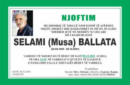 Ndërroi jetë profesori i nderuar, Selami Ballata