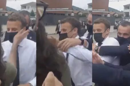 VIDEO/ Presidenti francez Macron qëllohet me shuplakë në fytyrë