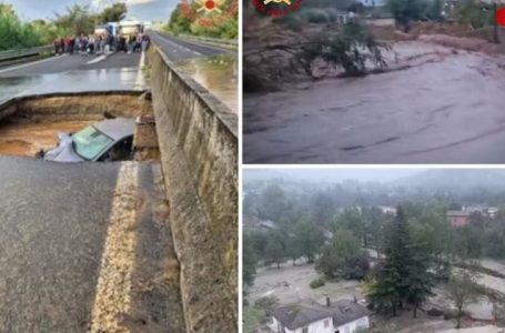 Moti i keq në Itali, makina gëlltitet papritur nga një gropë në rrugë