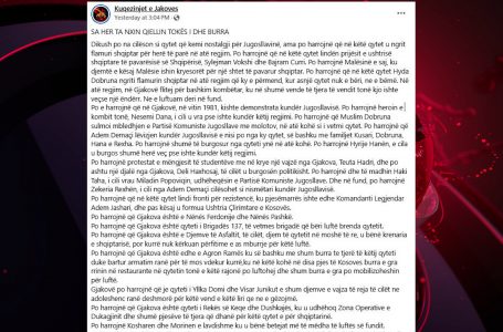 “Kuqezinjët e Jakovës” me reagim publik për ofendimet që po i bëhen Gjakovës