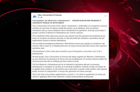 Oda e Farmacistëve në Kosovë kërkon nga Ministri i Shëndetësisë ruajtjen e shëndetit publik