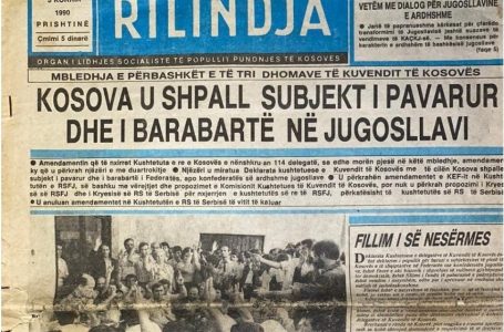 Ballina e gazetës «Rilindja» 3 korrik 1990

